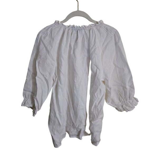 St. Tropez West White Linen Bohemian Peasant Blouse Size L - Picture 2 of 5